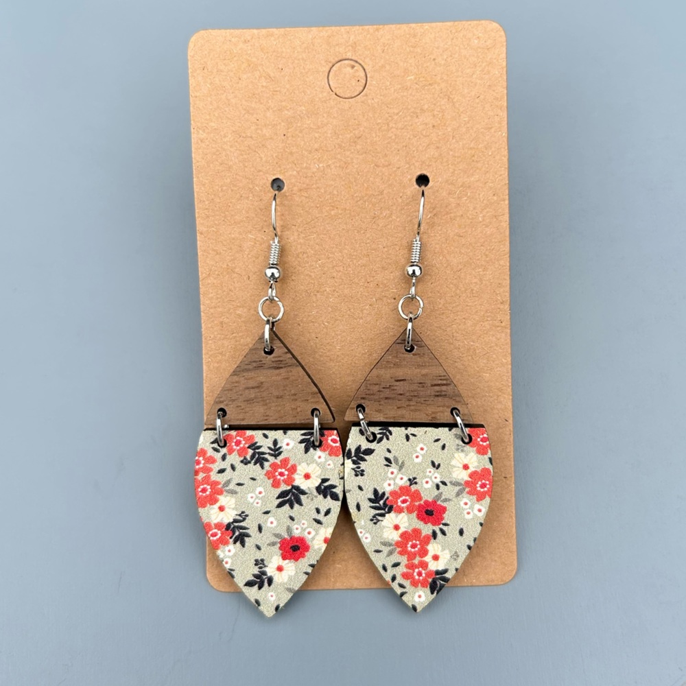 Floral and wood earings